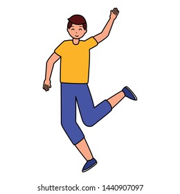 happy young jumping man character vector illustration
