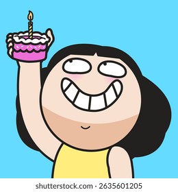 Happy Young Lady Doesn't Forget To Celebrate Even It Is Just A Little Things Concept Cartoon Character illustration