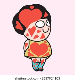 Happy Young Lady Fill Up Herself With Love Red Heart Concept Cartoon Character illustration