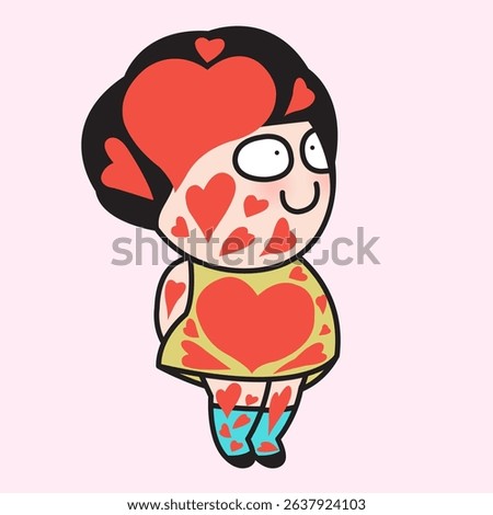 Happy Young Lady Fill Up Herself With Love Red Heart Concept Cartoon Character illustration