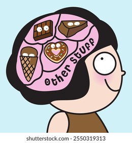Happy Young Lady With Sweets Brain Concept Cartoon Character illustration