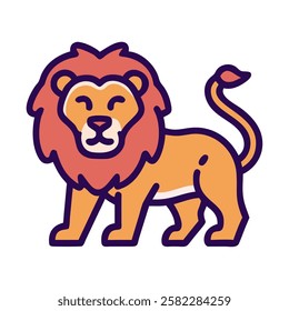 Happy young lion with orange and purple tones