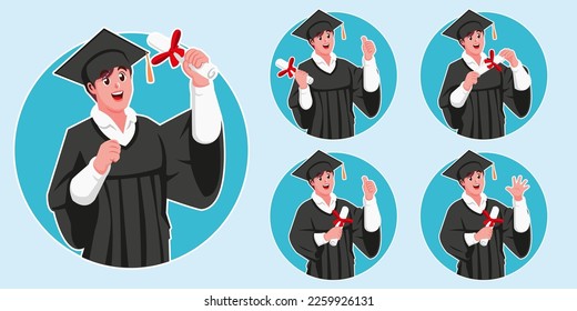Happy young male graduate holding Rolled diplomat