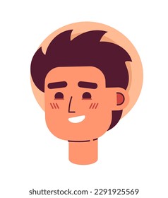 Happy young male traveler wearing straw hat semi flat vector character head. Editable cartoon style face emotion. Simple colorful avatar icon. Spot illustration for web graphic design and animation