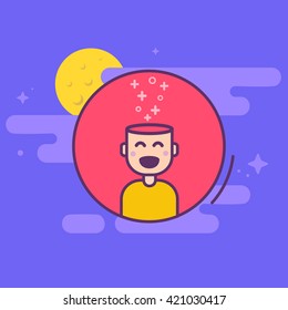 A happy young man braining flat design illustration
