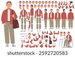 Happy young man character constructor. Casual guy. Set of hands legs body and head positions for creating animation and your own illustrations. DIY kit. Vector illustration in flat style