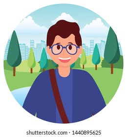 happy young man character in the park city street vector illustration