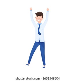 Happy Young Man Cheering About Victory Vector Illustration