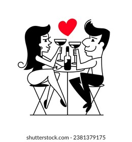 Happy young man with heart beating in his chest feel in love. Smiling guy feeling affection being flirty and seductive. Relationships concept. Flat vector illustration.