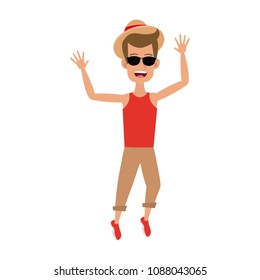 Happy young man jumping