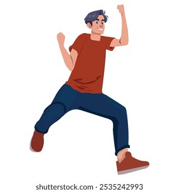 happy young man jumping and celebrating an achievement. vector illustration.