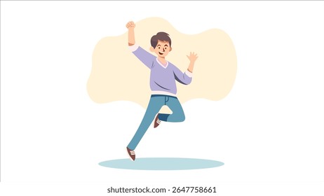Happy Young Man Jumping with Joy – Flat Vector Illustration
