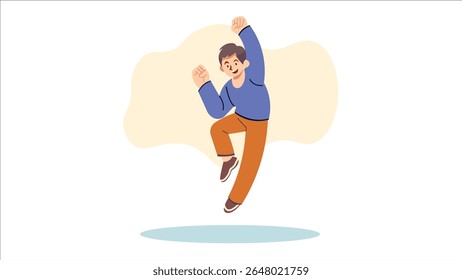 Happy Young Man Jumping with Joy – Flat Vector Illustration
