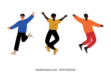 Happy Young Man Jumping mit Raise Hands Vector Set