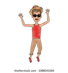 Happy young man jumping scribble