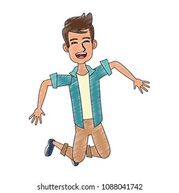 Happy young man jumping scribble
