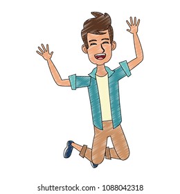 Happy young man jumping scribble