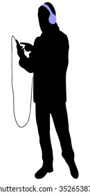 Happy young man listening to music with headphones 