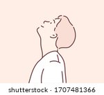 happy young man looking up. Hand drawn style vector design illustrations.