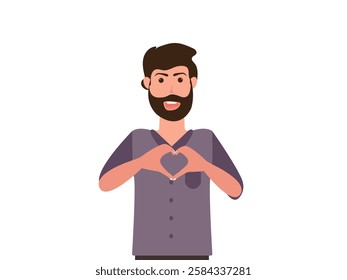 happy young man making or gesturing heart symbol with fingers vector, illustration.