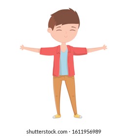 happy young man open arms cartoon vector illustration