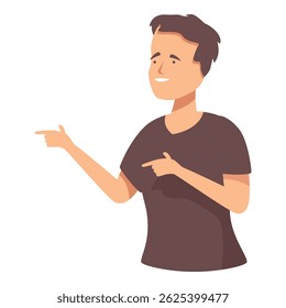 Happy young man is pointing with his index fingers in different directions