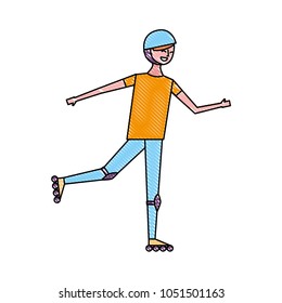 happy young man riding in roller skate sport