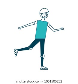 happy young man riding in roller skate sport