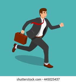 Happy young man runs to success vector illustration. Smile businessman hurry. Business concept