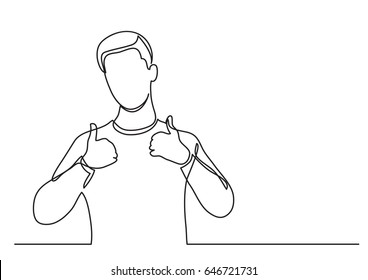 Happy Young Man Showing Thumb Up - Continuous Line Drawing