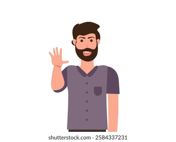 happy young man showing waving hand gesture vector, illustration.