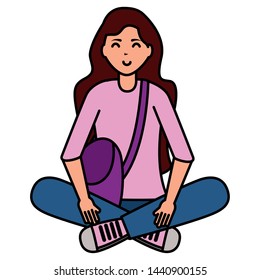 happy young man sitting on white background vector illustration