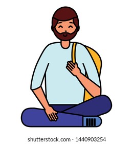 happy young man sitting on white background vector illustration