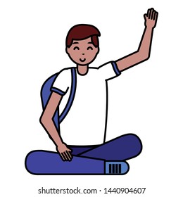 happy young man sitting on white background vector illustration