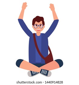 happy young man sitting on white background vector illustration