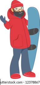 Happy young man with Snowboard Vector Cartoon flat Style illustration