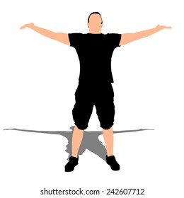 Happy young man spreading his arms, vector 