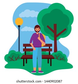 happy young man standing in the park city vector illustration