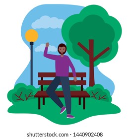happy young man standing in the park city vector illustration