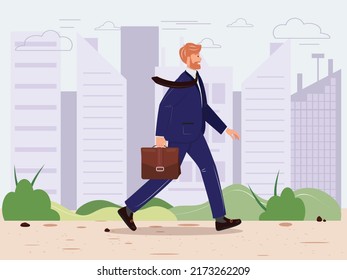 Happy young man in the suit walking to the office in the city. Man in the business suit walking to the office. People lifestyle concept. 