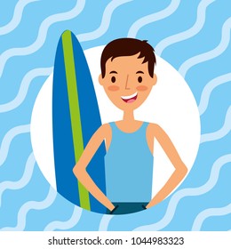 happy young man with surfboard