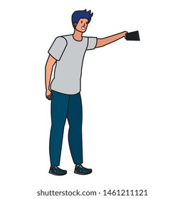 happy young man taking a selfie