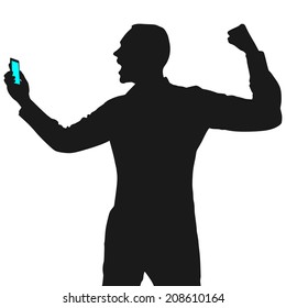 Happy young man talking on cellphone, vector 