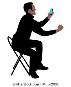 Happy young man talking on cellphone, vector 