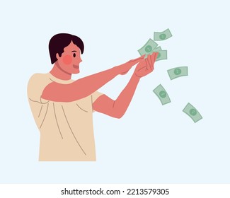Happy young man throwing money.