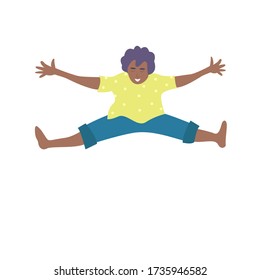 Happy young man in a T-shirt and shorts dancing, jumping. Vector illustration isolated on a white background.