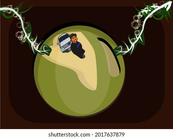 happy young man vector. 360 . drone view