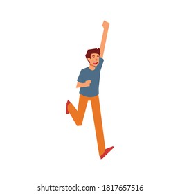 Happy young man vector illustration. Celebration people pose good for graduation and success design