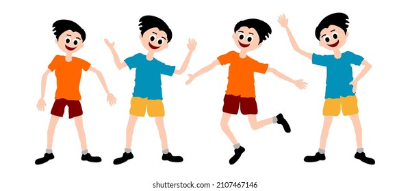 ilustración del vector feliz de hombre joven. Carácter masculino sobre fondo blanco.