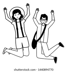 happy young man and woman character on white background vector illustration